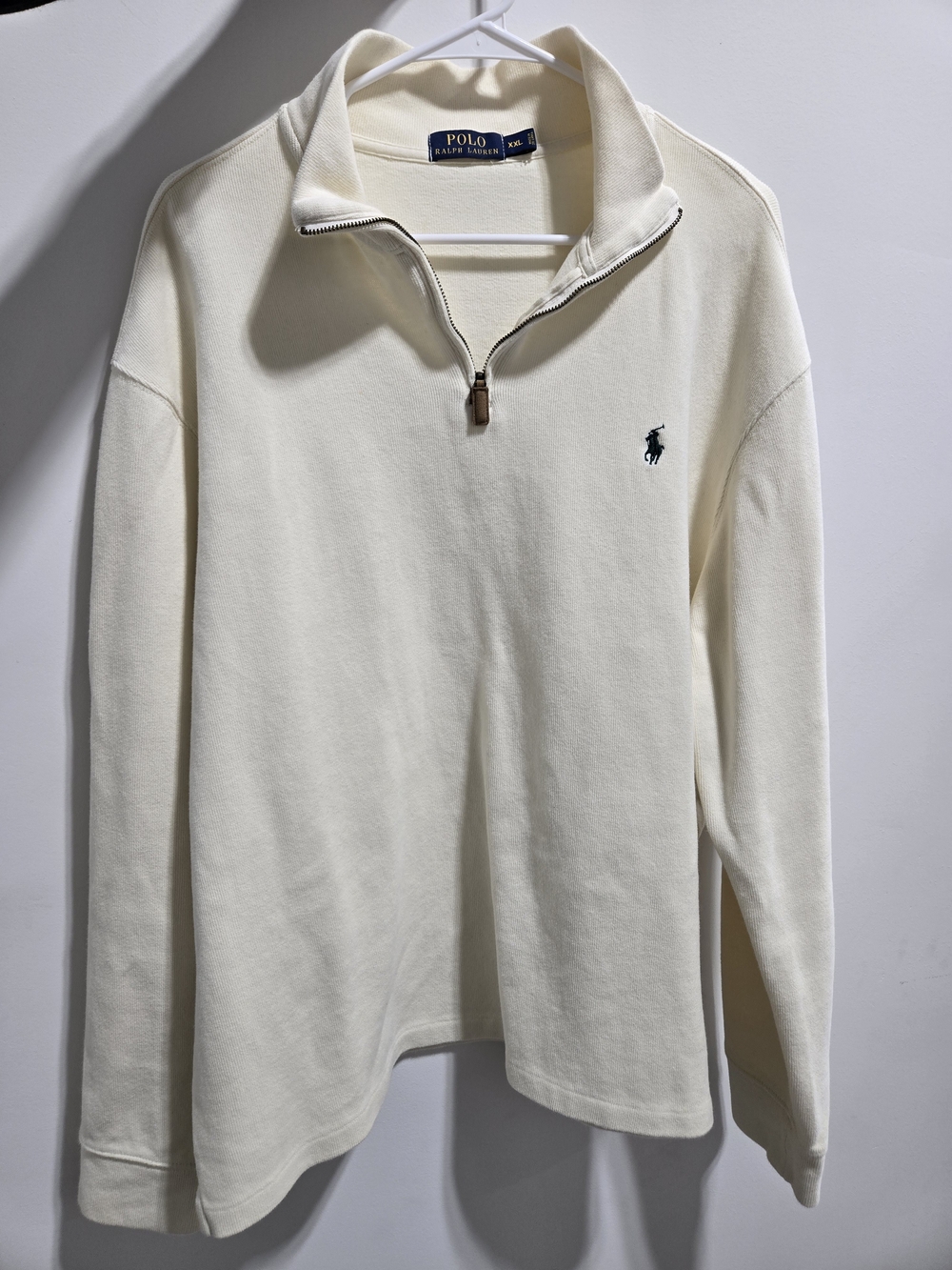 Mens Polo by Ralph Lauren Cream Quarter-Zip Sweater with Navy Pony Size Xxl